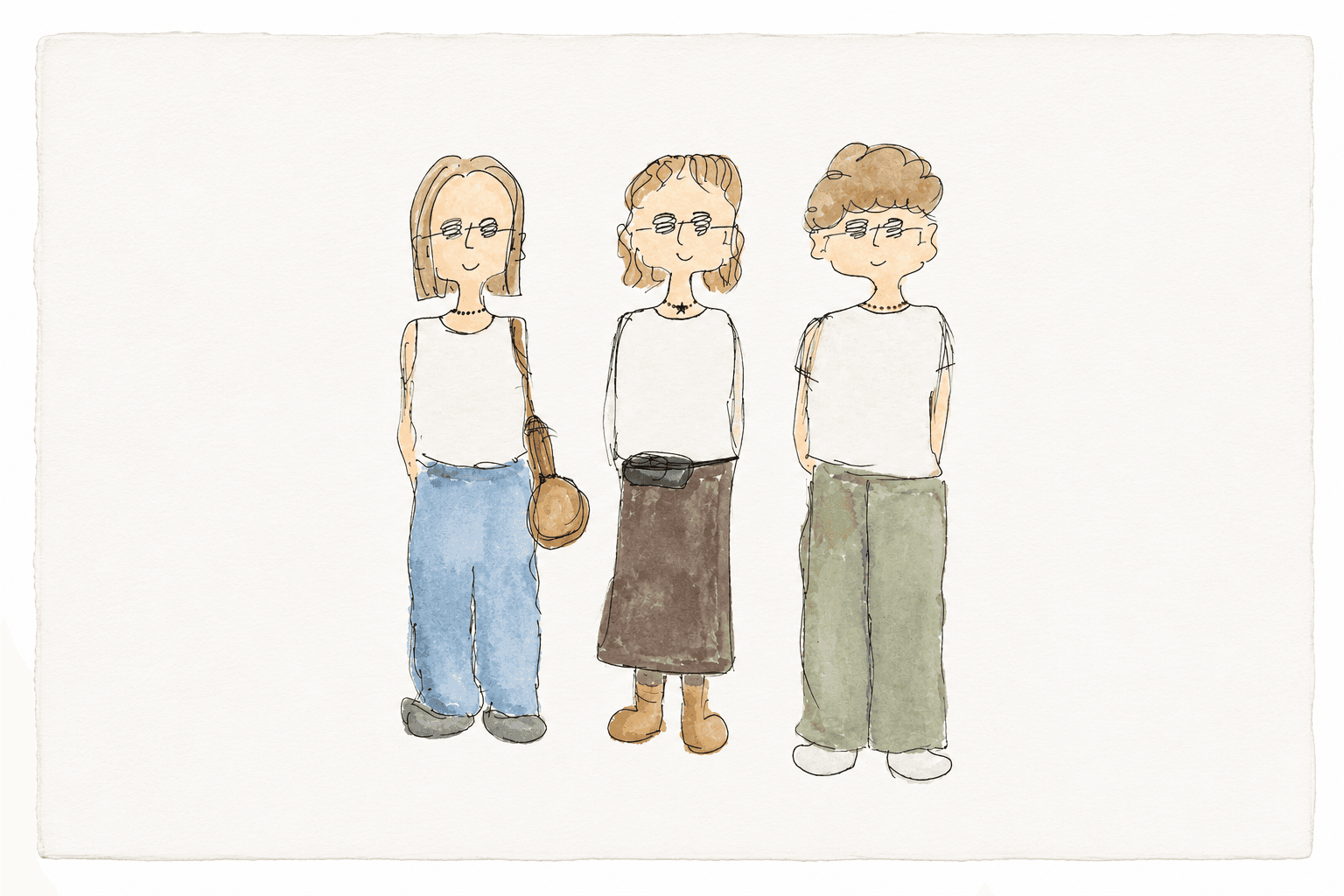 ビーズチョーカーを着けた3人のイラスト